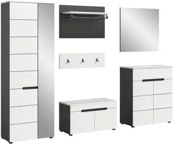 xonox.home Canu Garderoben-Set 5-teilig, basaltgrau/weiß, 255x190x37cm
