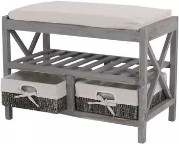 Mendler HWC-C48 Sitzbank Schuhablage Shabby-Look, grau, 45x65x34cm (33354)