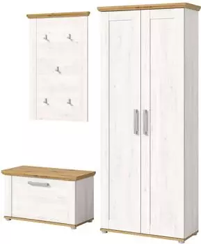 Inn.Furn Mirano Garderoben-Set 3-teilig, weiß/Lärche/Eiche, Landhaus (Mirano)