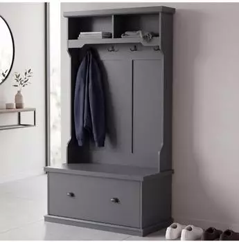 MCW Garderobe P27 mit 4 Haken, Staufach, Melamin, 163x100x47cm, dunkelgrau (101404)