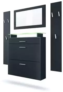 Vladon Malea Garderoben-Set mit Schuhschrank, Spiegel & LED-RGB, anthrazit/schwarz matt (800000608566)