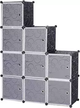 Woltu Steckregal Kleiderschrank mit Tür, 9 Fächer, Kunststoff, schwarz (SR0055SZ)