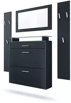 Vladon Malea Garderoben-Set mit Schuhschrank und Spiegel, anthrazit/schwarz matt (Malea)