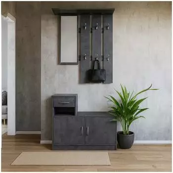 HTI-Living Thekla Garderobe-Set mit Spiegel, Schuhschrank & Ablage, Beton-Optik