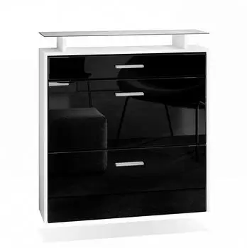 Vladon Malea Schuhschrank hängend, weiß matt/schwarz hochglanz, 89x96x23cm (800000587427)