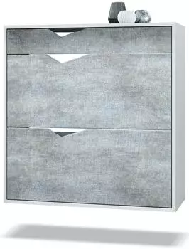 Vladon Kolmio Schuhschrank 16 Paar, 2 Klappen & Schublade, weiß matt/braun meliert (85x87x33cm)