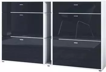 Vladon Today Schuhschrank 24 Paar, schwarz hochglanz, 155,5x95x28cm (50025787)