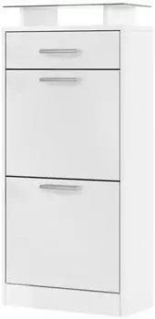 Vladon Loret V2 Schuhschrank 2 Klappen, 1 Schublade, Glasablage, weiß matt (46x104x23cm)