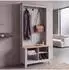 MCW Garderobe P28 mit Sitzbank, 3 Haken, 4 Staufächer, 170x76x39cm, hellgrau/natur (101475)