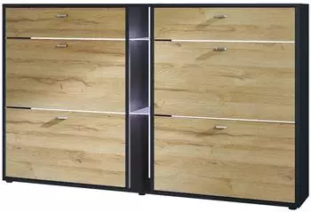 Vladon Today Schuhschrank 4 Klappen, 2 Schubladen, RGB LED, Eiche Natur (50025905)