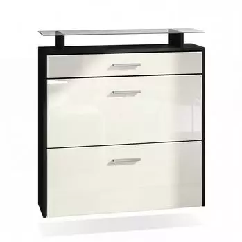 Vladon Malea H&auml;nge-Schuhschrank mit 2 Klappen, Schublade, Glasablage, schwarz matt/creme hochglanz (50000747)