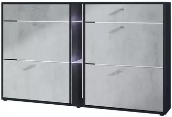 Vladon Today Schuhschrank 4 Klappen, 2 Schubladen, LED-Beleuchtung, Beton Oxid Optik (155,5x95x28cm)