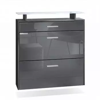 Vladon Malea Schuhschrank h&auml;ngend, anthrazit matt/grau hochglanz, LED, 89x96x23cm (50026210)