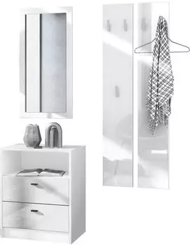 Vladon Pino V1 Garderoben-Set, wei&szlig; matt/wei&szlig; Hochglanz, 130x185x36cm