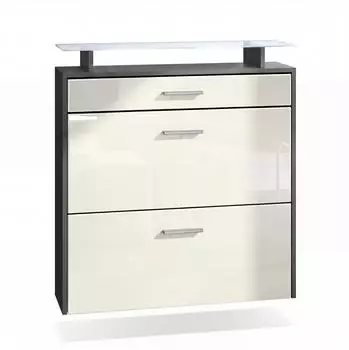 Vladon Malea Schuhschrank h&auml;ngend, 2 Klappen, Schublade, LED, anthrazit matt/creme hochglanz (50026189)