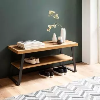 Finebuy Schuhbank 100x41x40cm Eiche Fischgrät-Dekor mit Stauraum (FB103439)