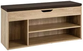 Costway Schuhbank mit Sitzkissen & Stauraum, aufklappbar, 104x30x48cm, natur