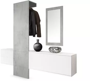Vladon Carlton Set 1 Wandgarderobe weiß matt/Beton Oxid Optik, 208x193x35cm (50004822)