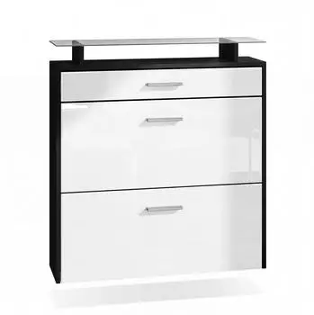 Vladon Malea Schuhschrank h&auml;ngend, schwarz matt/wei&szlig; hochglanz, 89x96x23cm (50000743)