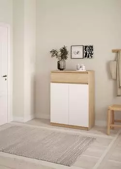 INOSIGN Naia Schuhschrank 2 Türen, 4 Fächer, 1 Schublade, Holzwerkstoff, weiß/Eiche, 80,4x111,3x40cm