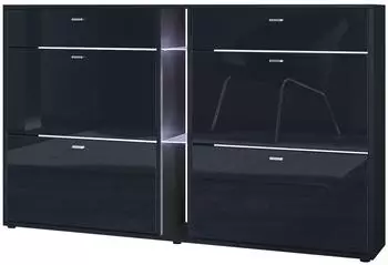 Vladon Today Schuhschrank schwarz matt/hochglanz, LED-Beleuchtung, 155,5x95x28cm (50025882)