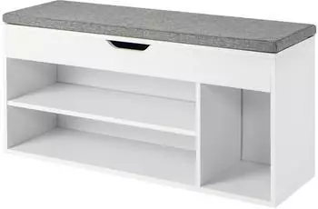 Costway Schuhbank mit Sitzkissen & Stauraum, Holz, grau, 104x30x48cm
