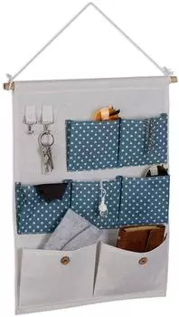 Relaxdays Hängeorganizer Stoff, 60x39cm, creme/blau (10045176_45)