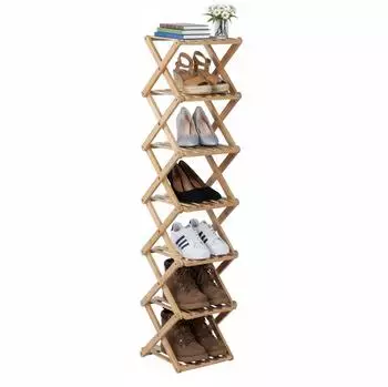 Relaxdays Schuhregal, 7 Ablagen, faltbar, Bambus, 124x28x28cm