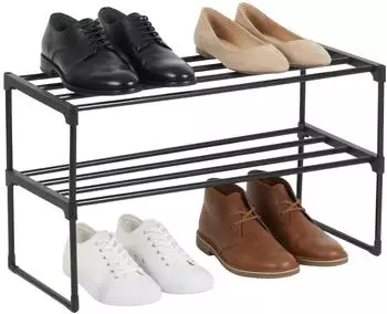 Relaxdays Schuhregal 2 Ebenen, Metall/Kunststoff, schwarz, 68x38x30cm