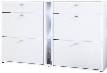 Vladon Schuhschrank Today 4 Klappen, 2 Schubladen, LED-Beleuchtung, wei&szlig; matt (155,5x95x28cm)