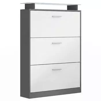 Vladon Lavia Schuhschrank 3 Klappen Glasablage, wei&szlig; matt, 89x128x23cm (50028308)