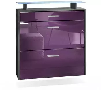 Vladon Malea Schuhschrank hängend, anthrazit matt/brombeer hochglanz, LED, 89x96x23cm (50026184)