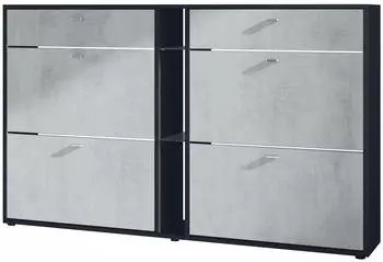 Vladon Today Schuhschrank 4 Klappen, 2 Schubladen, 155,5x95x28cm, Beton Oxid Optik