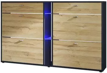 Vladon Today Schuhschrank 24 Paar, Eiche Natur, LED-Beleuchtung, 155,5x95x28cm (50025909)