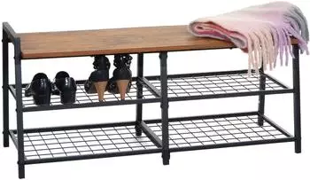 Mendler HWC-A27 Schuhschrank Sitzbank 4 Fächer Wildeiche-Optik 40x107x38cm (105132)