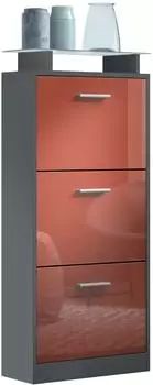 Vladon Lavia V2 Schuhschrank 3 Klappen, Glasablage, anthrazit/bordeaux hochglanz (46x128x23cm)