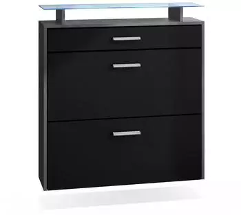 Vladon Malea Schuhschrank h&auml;ngend, 2 Klappen, Schublade, LED-Beleuchtung, anthrazit/schwarz (50026233)