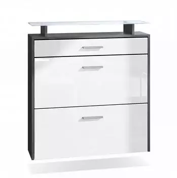 Vladon Malea Schuhschrank h&auml;ngend, 2 Klappen, Schublade, LED, anthrazit matt/wei&szlig; hochglanz (50026238)