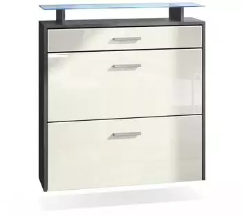 Vladon Malea Schuhschrank hängend, 2 Klappen, Schublade, Glasablage, LED, anthrazit matt/creme hochglanz (50026191)