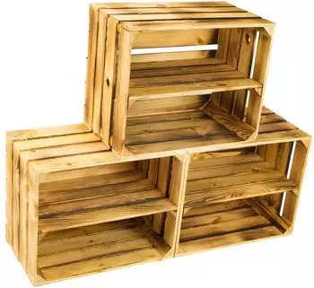 Kistenkolli Altes Land Schuhregal aus geflammten Holzkisten, 3er-Set, 12 Paar, 50x30x40cm