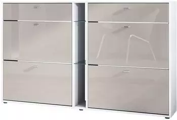 Vladon Today Schuhschrank 24 Paar, sandgrau hochglanz, 155,5x95x28cm
