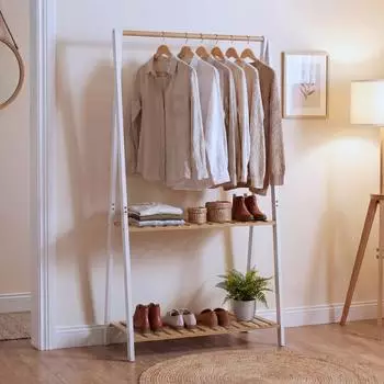 Mendler HWC-Q32 Standgarderobe Bambus, natur-weiß, 130x70x44cm (HWC-Q32)