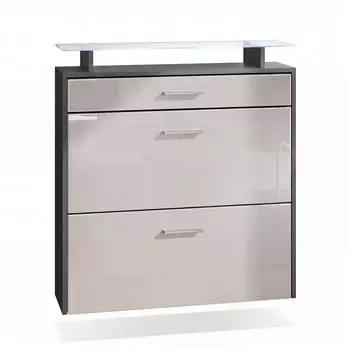 Vladon Malea Schuhschrank hängend, anthrazit matt/sandgrau hochglanz, LED, 89x96x23cm (50026217)