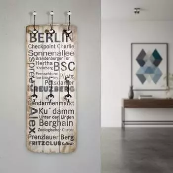 Mucola Wandgarderobe mit 6 Haken, Ablage und Fotorahmen, Holz, weiß, 89cm