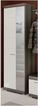 Inn.Furn Shawn Garderobenschrank mit Spiegel, weiß Hochglanz / Rauchsilber, 62cm