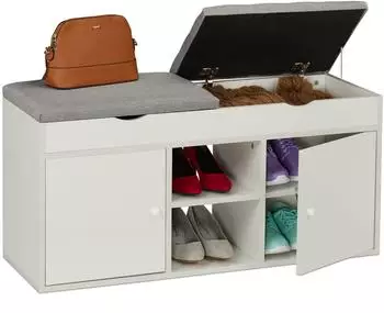 Relaxdays Schuhbank mit Stauraum, gepolsterter Klappdeckel, 49,5x100x34cm (10051173_1084)