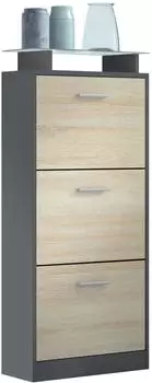 Vladon Lavia V2 Schuhschrank 3 Klappen, Glasablage, Anthrazit/Eiche sägerau (50028321)