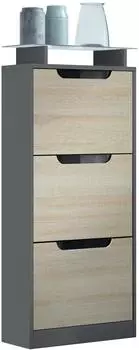Vladon Space V2 Schuhschrank 3 Klappen, Glasablage, anthrazit/Eiche sägerau (50028367)
