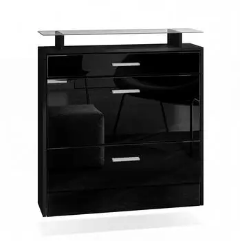 Vladon Malea Schuhschrank h&auml;ngend, schwarz Hochglanz, 89x96x23cm (50000744)