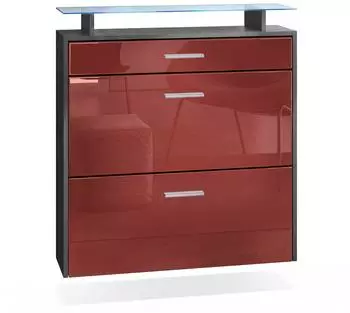 Vladon Malea Schuhschrank hängend, Anthrazit matt/Bordeaux Hochglanz, mit LED (50026177)